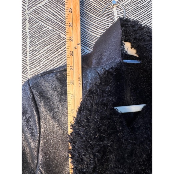 Vera Wang Black Distressed Metallic Faux Shearling Jacket Asymmetrical Zip Sz XS - Picture 7 of 11